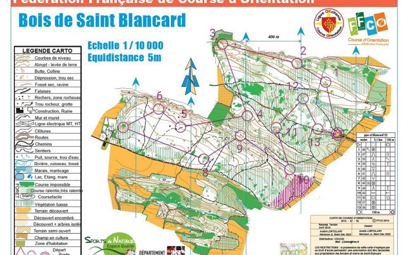 PARCOURS COURSE D'ORIENTATION BOIS DE ST BLANCARD 2,2KM - 3,3KM - 5,1KM